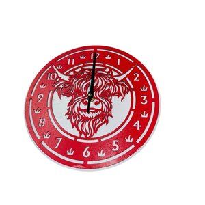 COW Design Wall Clock, 11-inch Round, Red and White, Modern Art Decorative